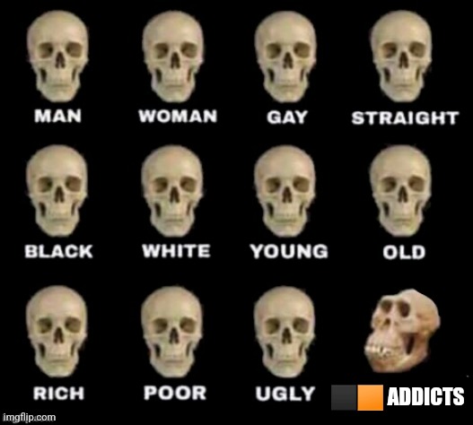 yk what I mean by black/orange | ⬛️🟧 ADDICTS | image tagged in idiot skull | made w/ Imgflip meme maker