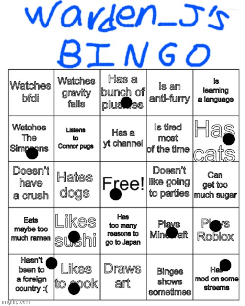 Warden_J‘s bingo | image tagged in warden_j s bingo | made w/ Imgflip meme maker
