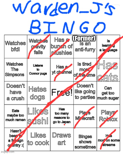 Warden_J‘s bingo | (Former) | image tagged in warden_j s bingo | made w/ Imgflip meme maker