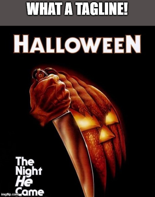 Halloween Tagline | WHAT A TAGLINE! | image tagged in halloween,tagline,michael myers,the night he came home,funny,memes | made w/ Imgflip meme maker