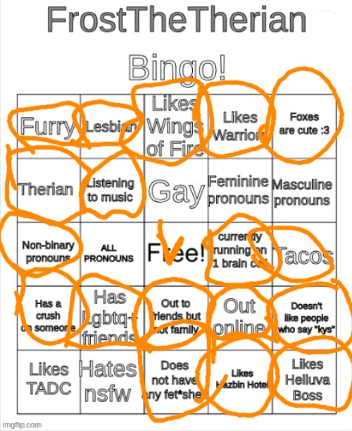 updated bingo | image tagged in frost the therians bingo | made w/ Imgflip meme maker