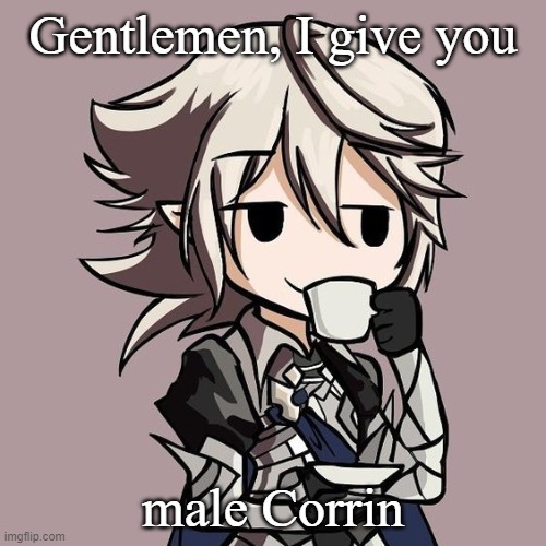 male Corrin sipping tea | Gentlemen, I give you; male Corrin | image tagged in male corrin sipping tea | made w/ Imgflip meme maker