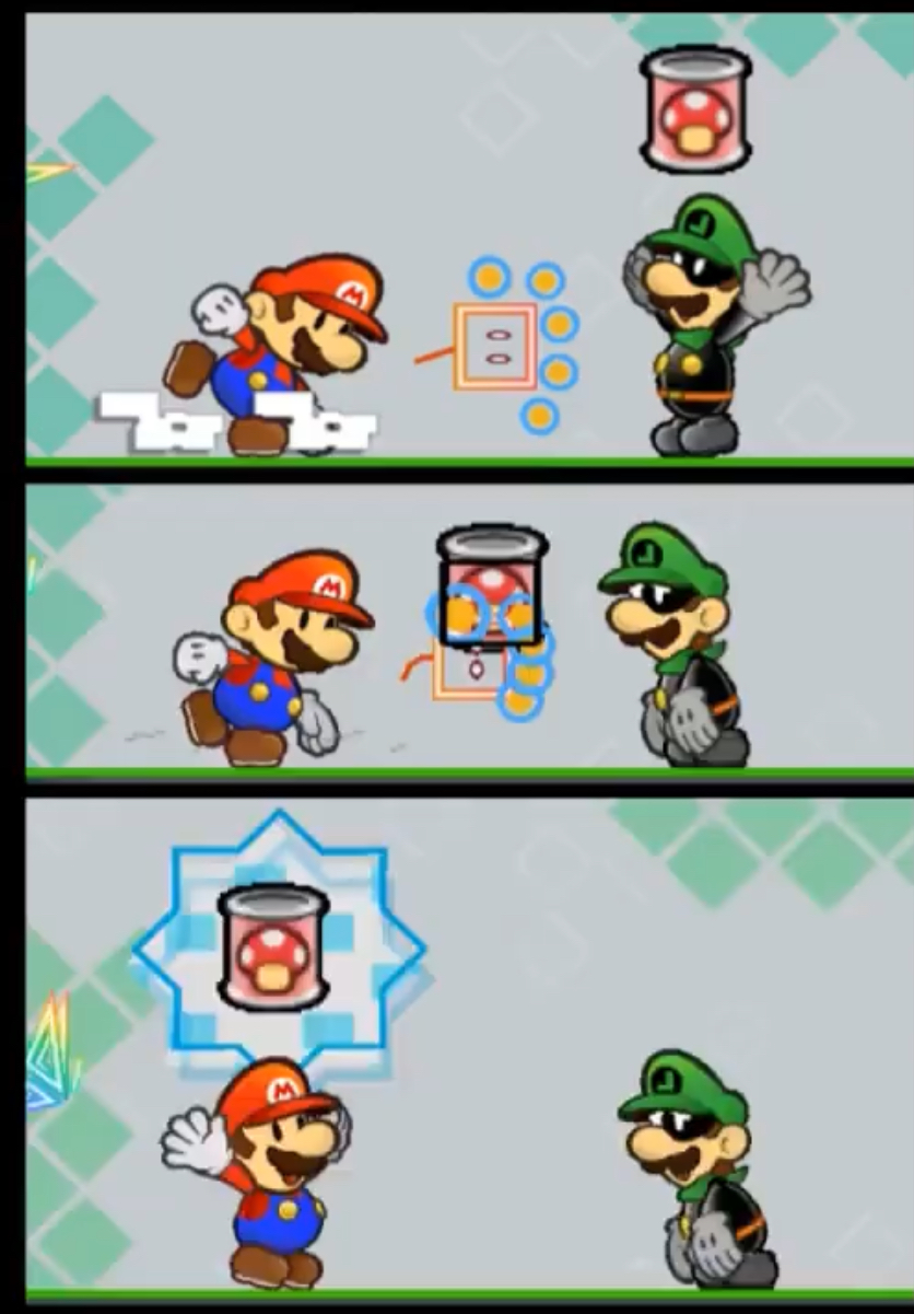 Paper Mario steals mr l’s mushroom can Blank Meme Template