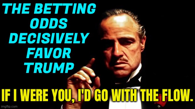 If I were you, I'd go with the flow | THE BETTING
ODDS
DECISIVELY
FAVOR
TRUMP; IF I WERE YOU, I'D GO WITH THE FLOW. | image tagged in godfather business,kamala harris,donald trump,democrats,republicans,election | made w/ Imgflip meme maker