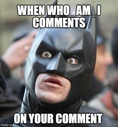 Shocked Batman | WHEN WHO_AM_I COMMENTS; ON YOUR COMMENT | image tagged in shocked batman | made w/ Imgflip meme maker