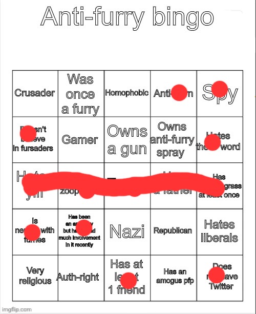 Anti-Furry bingo | image tagged in anti-furry bingo | made w/ Imgflip meme maker