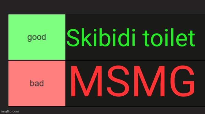 good and bad tierlist | Skibidi toilet; MSMG | image tagged in good and bad tierlist | made w/ Imgflip meme maker