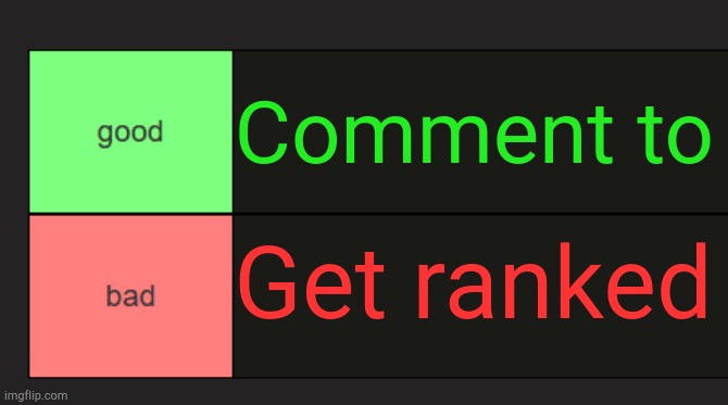 good and bad tierlist | Comment to; Get ranked | image tagged in good and bad tierlist | made w/ Imgflip meme maker