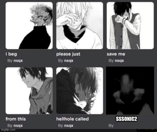 i beg please just save me from this hellhole called x | SSSONIC2 | image tagged in i beg please just save me from this hellhole called x | made w/ Imgflip meme maker