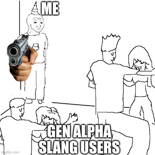 True | ME; GEN ALPHA SLANG USERS | image tagged in funny | made w/ Imgflip meme maker