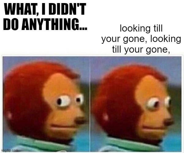 Monkey Puppet | WHAT, I DIDN'T DO ANYTHING... looking till your gone, looking till your gone, | image tagged in memes,monkey puppet,funny | made w/ Imgflip meme maker