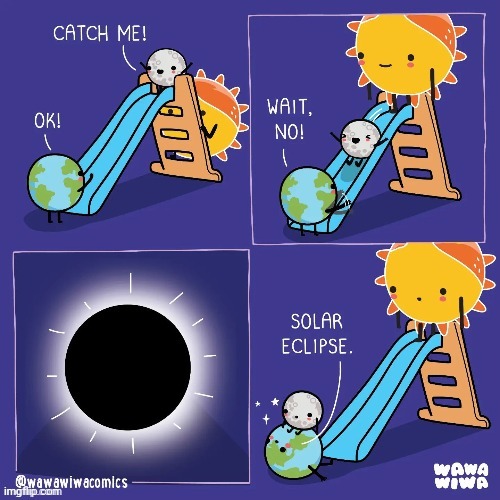 Solar eclipse | image tagged in slide,solar eclipse,earth,sun,comics,comics/cartoons | made w/ Imgflip meme maker