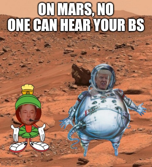 Mars | ON MARS, NO ONE CAN HEAR YOUR BS | image tagged in musk,trump,lies | made w/ Imgflip meme maker