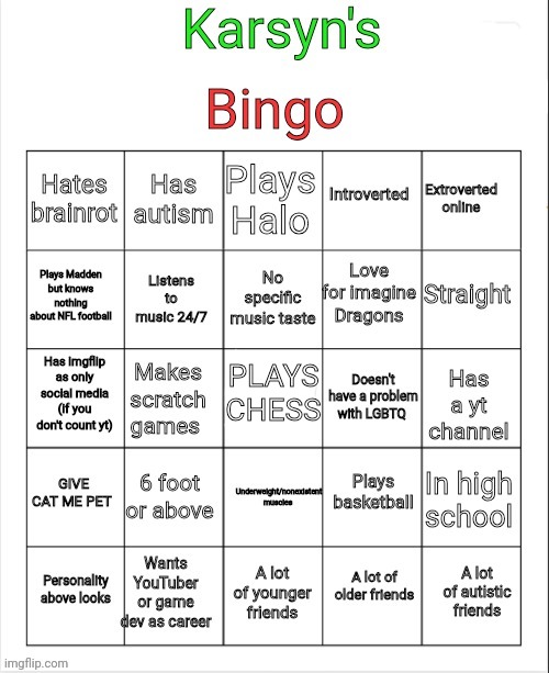 Karsyn's bingo Blank Meme Template