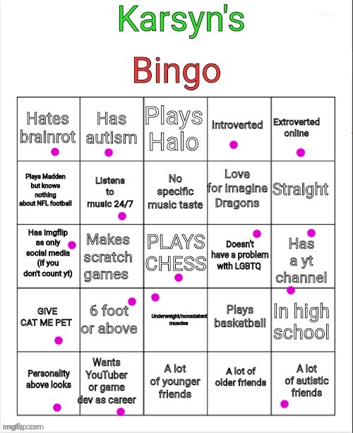 Karsyn's bingo | image tagged in karsyn's bingo | made w/ Imgflip meme maker