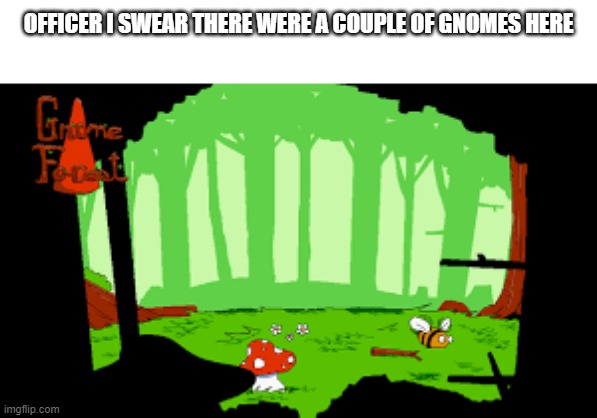 OFFICER I SWEAR THERE WERE A COUPLE OF GNOMES HERE | made w/ Imgflip meme maker