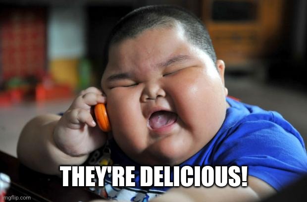 Fat Asian Kid | THEY'RE DELICIOUS! | image tagged in fat asian kid | made w/ Imgflip meme maker