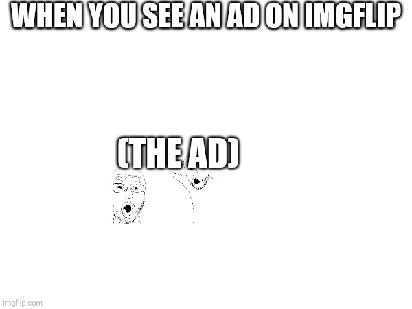 Bruh | WHEN YOU SEE AN AD ON IMGFLIP; (THE AD) | image tagged in blank white template | made w/ Imgflip meme maker