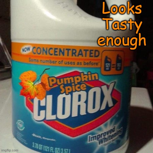 You want a sip? | Looks Tasty enough | image tagged in pumpkin spice clorox bleach | made w/ Imgflip meme maker