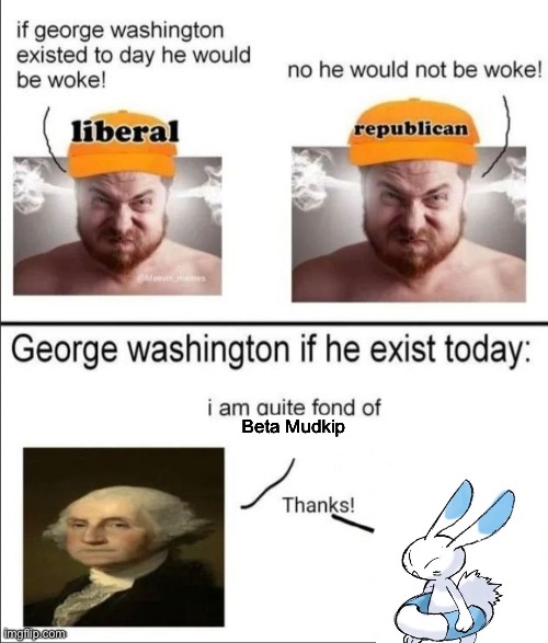 George Washington if he existed today | Beta Mudkip | image tagged in george washington if he existed today | made w/ Imgflip meme maker