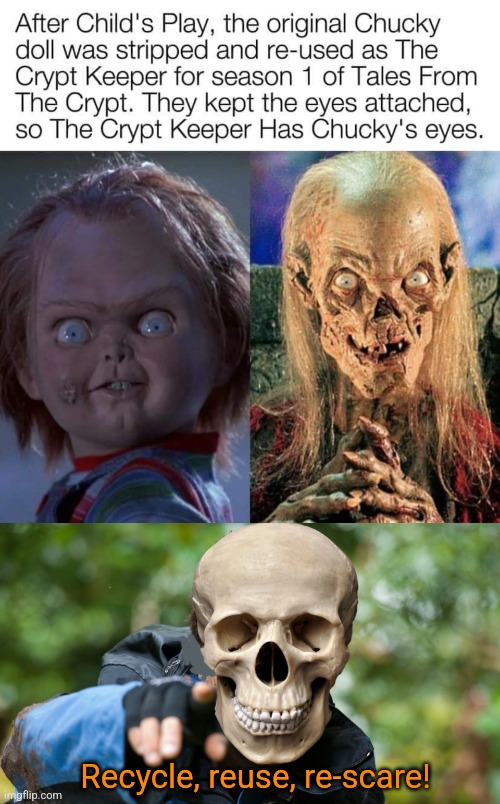 Chucky Eyes | Recycle, reuse, re-scare! | image tagged in chucky,crypt keeper,horror movies,halloween,history memes | made w/ Imgflip meme maker