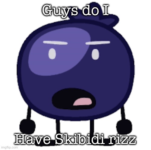 Displeased blueberry | Guys do I; Have Skibidi rizz | image tagged in displeased blueberry | made w/ Imgflip meme maker