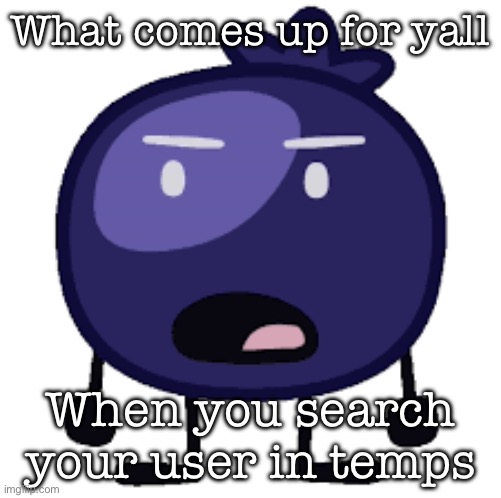 As in username | What comes up for yall; When you search your user in temps | image tagged in displeased blueberry | made w/ Imgflip meme maker