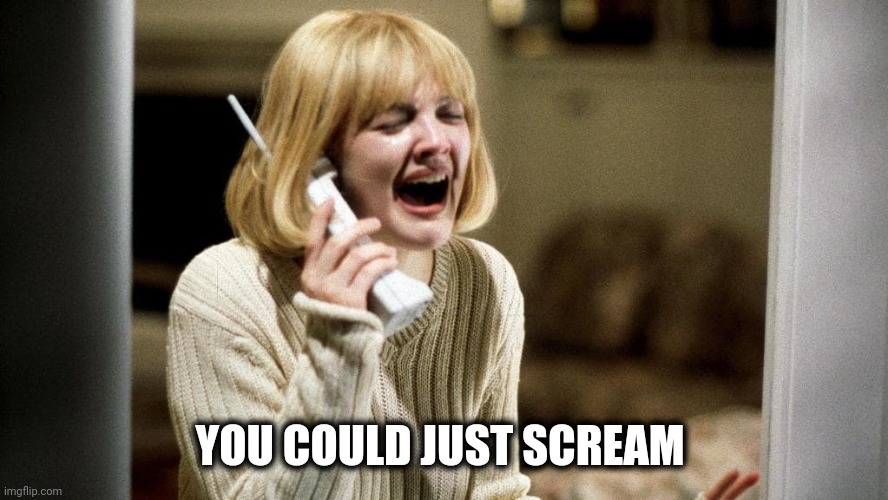 Scream movie telephone | YOU COULD JUST SCREAM | image tagged in scream movie telephone | made w/ Imgflip meme maker