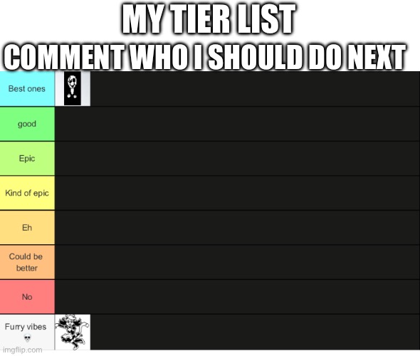 MY TIER LIST; COMMENT WHO I SHOULD DO NEXT | made w/ Imgflip meme maker