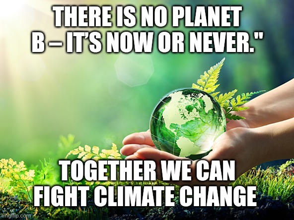 environment earth protect | THERE IS NO PLANET B – IT’S NOW OR NEVER."; TOGETHER WE CAN FIGHT CLIMATE CHANGE | image tagged in environment earth protect | made w/ Imgflip meme maker