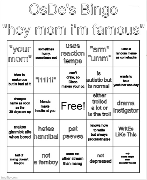 High Quality OsDe's Bingo Blank Meme Template