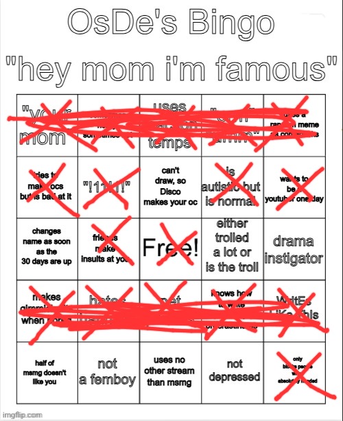 OsDe's Bingo | image tagged in osde's bingo | made w/ Imgflip meme maker