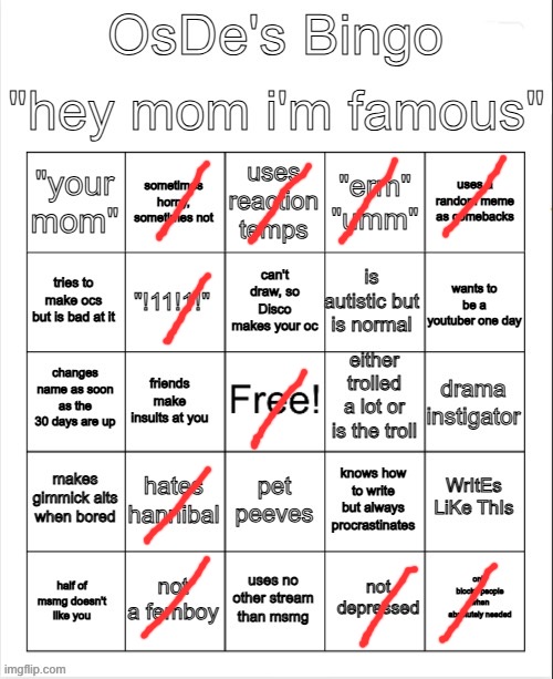 OsDe's Bingo | image tagged in osde's bingo | made w/ Imgflip meme maker