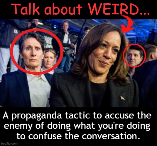 So Obvious To Those Who "Get It"... | Talk about WEIRD... A propaganda tactic to accuse the 
enemy of doing what you're doing 
to confuse the conversation. | image tagged in democrats,agenda,kamala harris,enemies,we the people | made w/ Imgflip meme maker