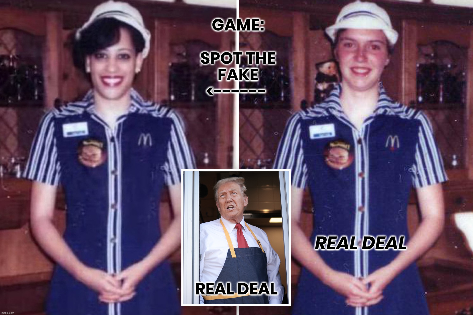 GAME - SPOT THE FAKE | GAME:
 
 SPOT THE
 FAKE
<------; REAL DEAL; REAL DEAL | image tagged in kamala harris,biden,coup,liar,disloyal,fake | made w/ Imgflip meme maker