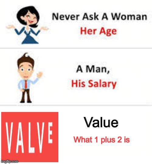 Don’t worry guys, I’m just making a joke :) | Value; What 1 plus 2 is | image tagged in never ask a woman her age | made w/ Imgflip meme maker