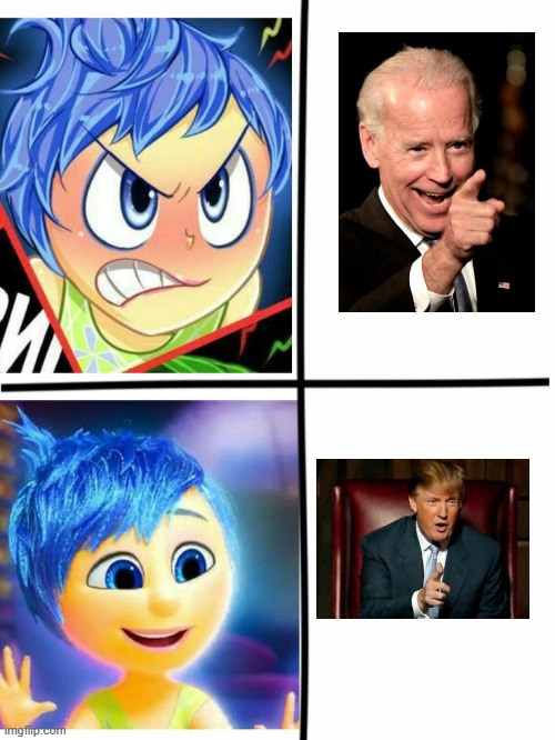 inside out joy hates biden and loves trump | image tagged in inside out joy hates and loves meme,inside out joy,joe biden,donald trump,election 2024,politics | made w/ Imgflip meme maker