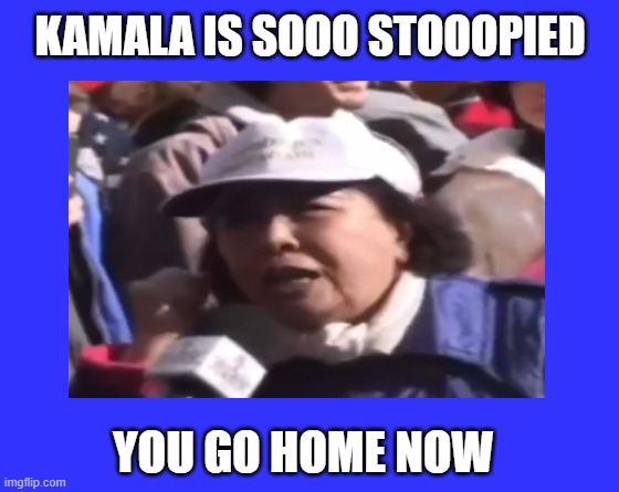 Soooo Stooopid | KAMALA IS SOOO STOOOPIED; YOU GO HOME NOW | image tagged in trump rally | made w/ Imgflip meme maker