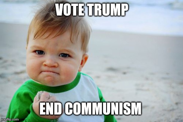 Vote Trump END communism | VOTE TRUMP; END COMMUNISM | image tagged in memes,success kid original | made w/ Imgflip meme maker