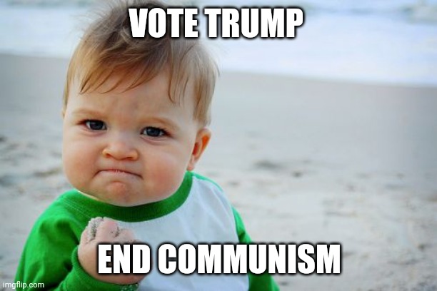 Vote Trump END communism | VOTE TRUMP; END COMMUNISM | image tagged in memes,success kid original | made w/ Imgflip meme maker