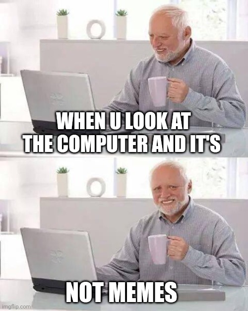 Dang it | WHEN U LOOK AT THE COMPUTER AND IT'S; NOT MEMES | image tagged in memes,hide the pain harold | made w/ Imgflip meme maker