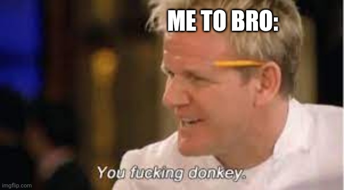 you f****** donkey - gordon ramsay | ME TO BRO: | image tagged in you f donkey - gordon ramsay | made w/ Imgflip meme maker