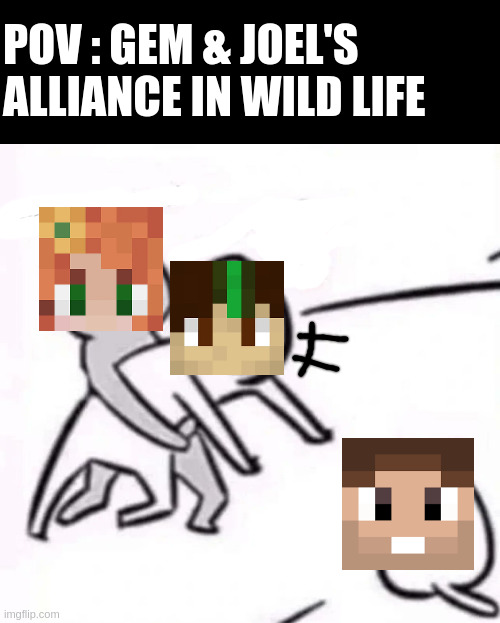 .-. | POV : GEM & JOEL'S ALLIANCE IN WILD LIFE | image tagged in hold back from petting the kitty,hermitcraft,life series,3rd life,memes,funny | made w/ Imgflip meme maker