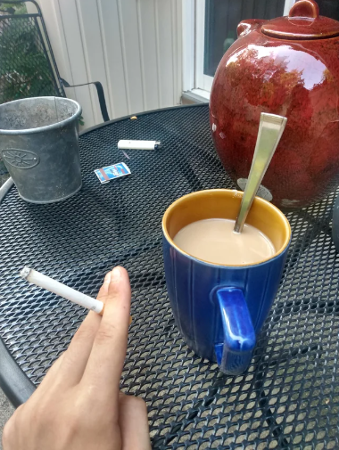 Tea and Coffee sips nicotine hits. Blank Meme Template