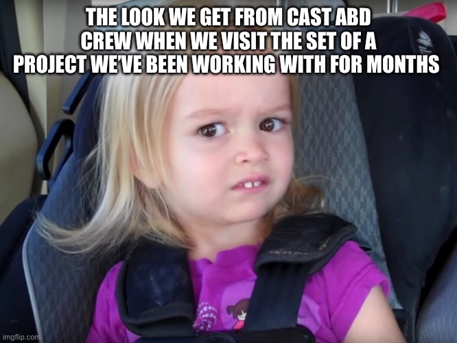 Huh? | THE LOOK WE GET FROM CAST ABD CREW WHEN WE VISIT THE SET OF A PROJECT WE’VE BEEN WORKING WITH FOR MONTHS | image tagged in huh | made w/ Imgflip meme maker