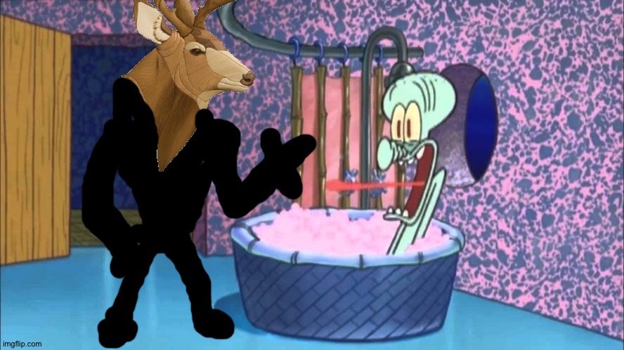 A Deer man drops by Squidward's house | image tagged in who dropped by squidward's house | made w/ Imgflip meme maker