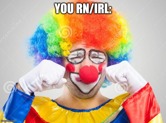 Clown crying | YOU RN/IRL: | image tagged in clown crying | made w/ Imgflip meme maker