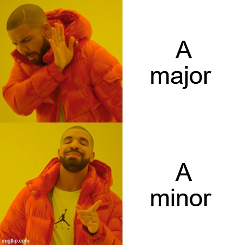 Goddamm it drake ! | A major; A minor | image tagged in memes,drake hotline bling | made w/ Imgflip meme maker