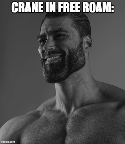 Giga Chad | CRANE IN FREE ROAM: | image tagged in giga chad | made w/ Imgflip meme maker