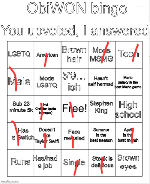 I used the mod msmg for about 30 minutes | image tagged in obiwon bingo | made w/ Imgflip meme maker